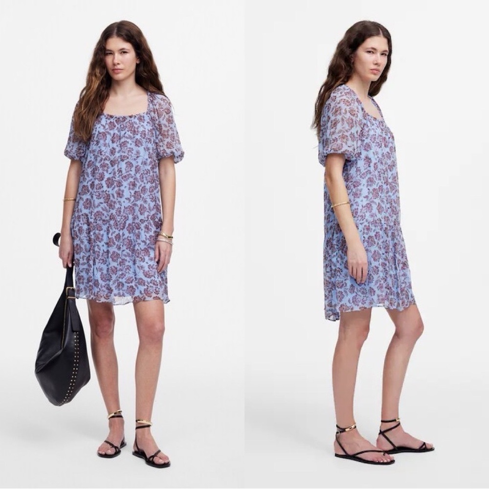 Madewell Puff-Sleeve In Saylor Floral Blue Mini Dress Sz 2